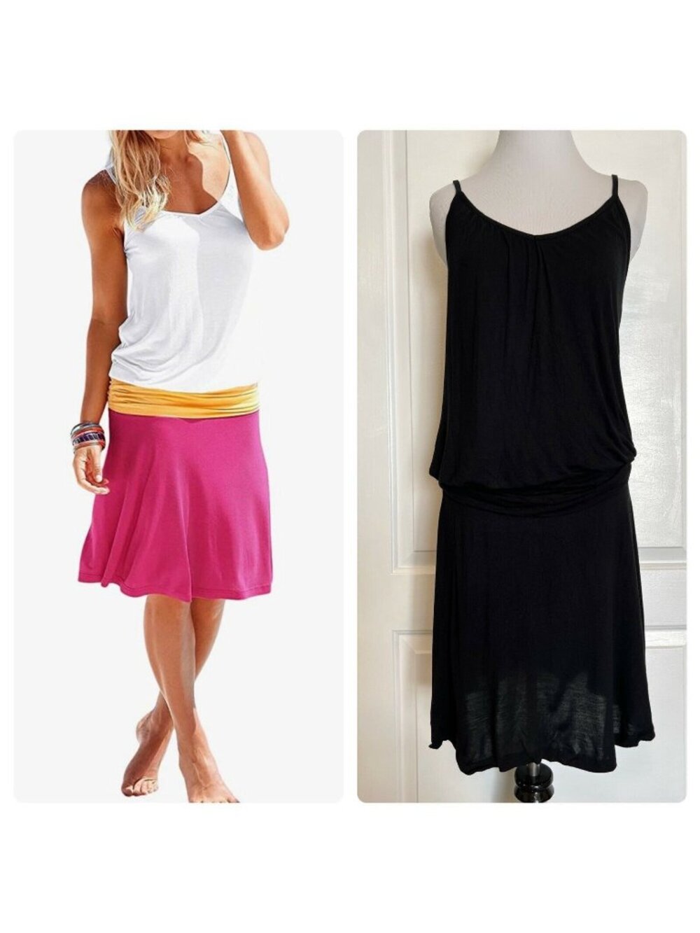 BEACH TIME Drop Waist Sleeveless Dress Black Stretch Summer Beach EU 42 US 10 M